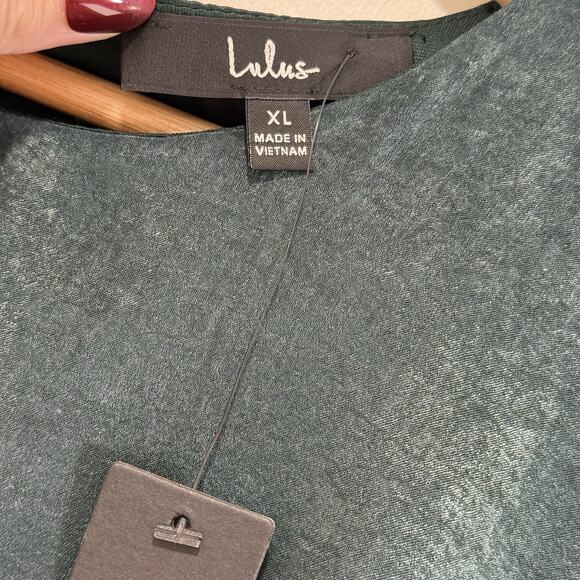 Lulus Let Me Entertain You Dark Green Satin Wide Leg Jumpsuit Size XL Party NWT - Picture 5 of 10